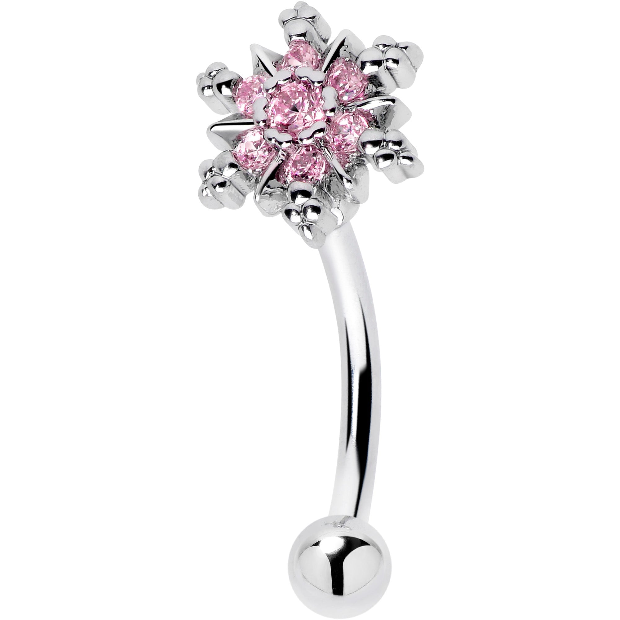 BodyCandy 16G 5/16 Pink CZ Gem Snowflake Glam Curved Eyebrow Ring — main product shot