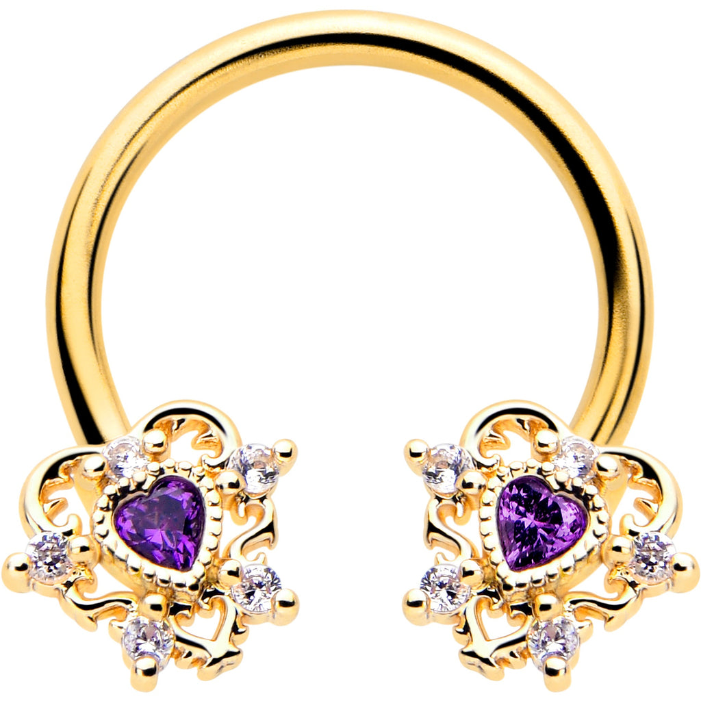 BodyCandy 16G 3/8 Purple CZ Gem Gold Tone Heart of Love Horseshoe — main product shot