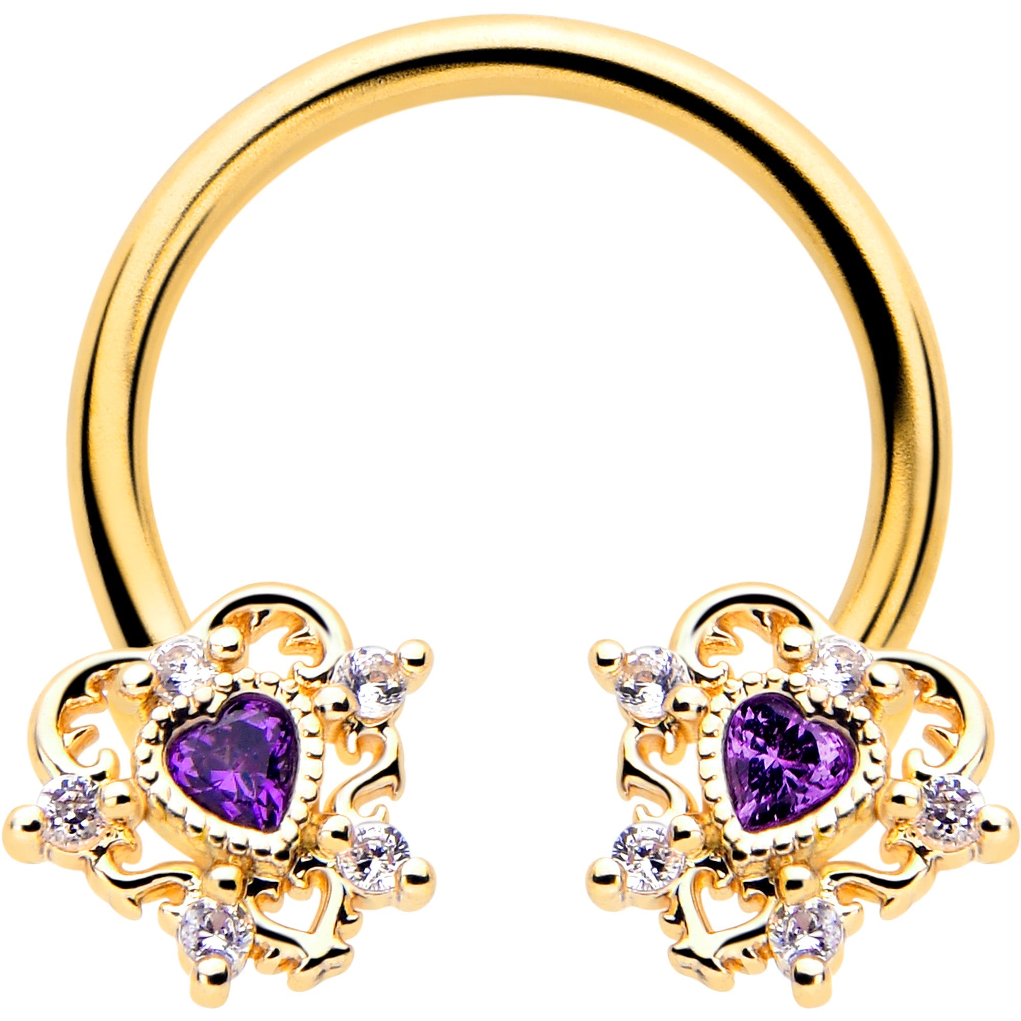 BodyCandy 16G 3/8 Purple CZ Gem Gold Tone Heart of Love Horseshoe — main product shot