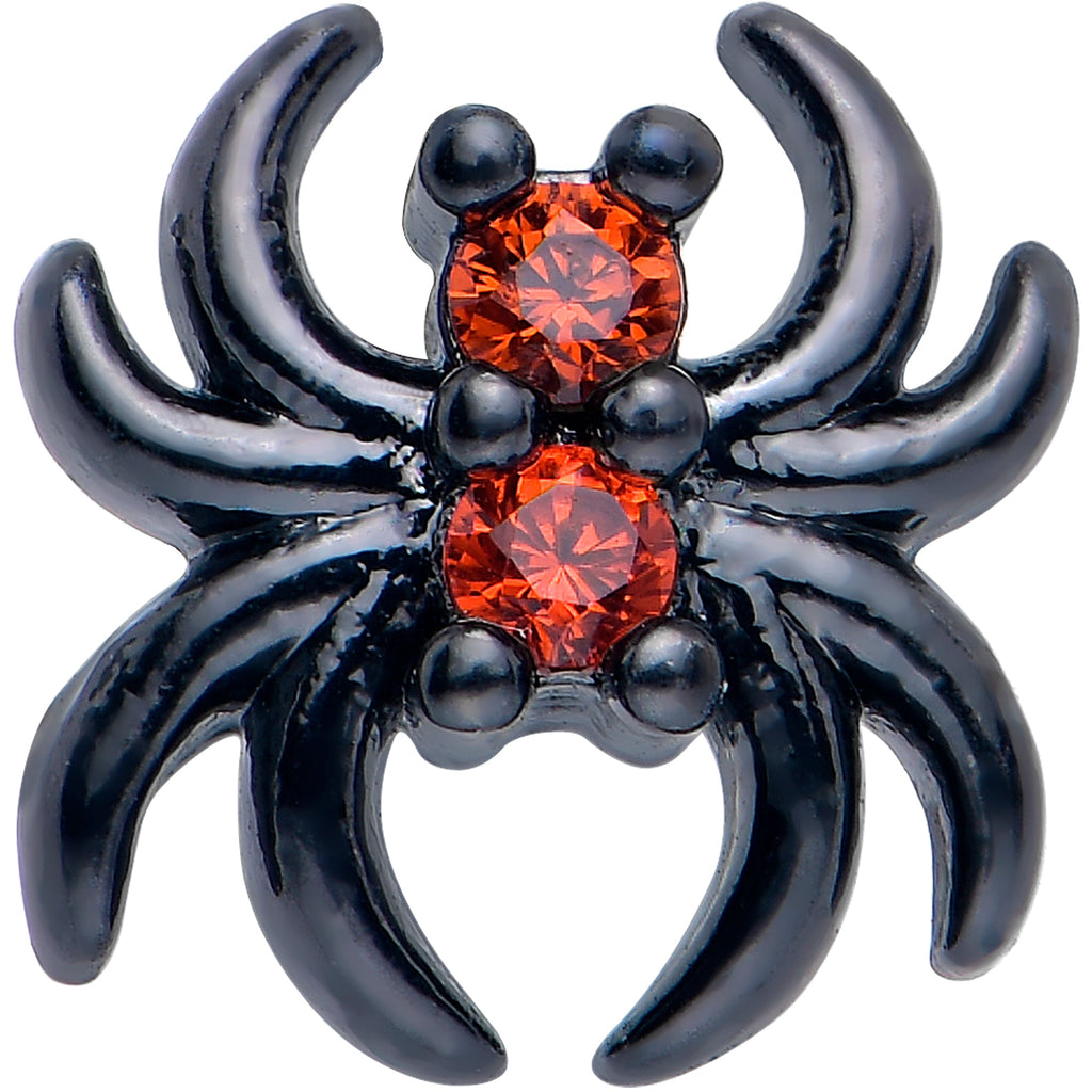 BodyCandy 20G 7mm Red CZ Gem Black Sleek Spider L Shape Nose Ring — detail close-up