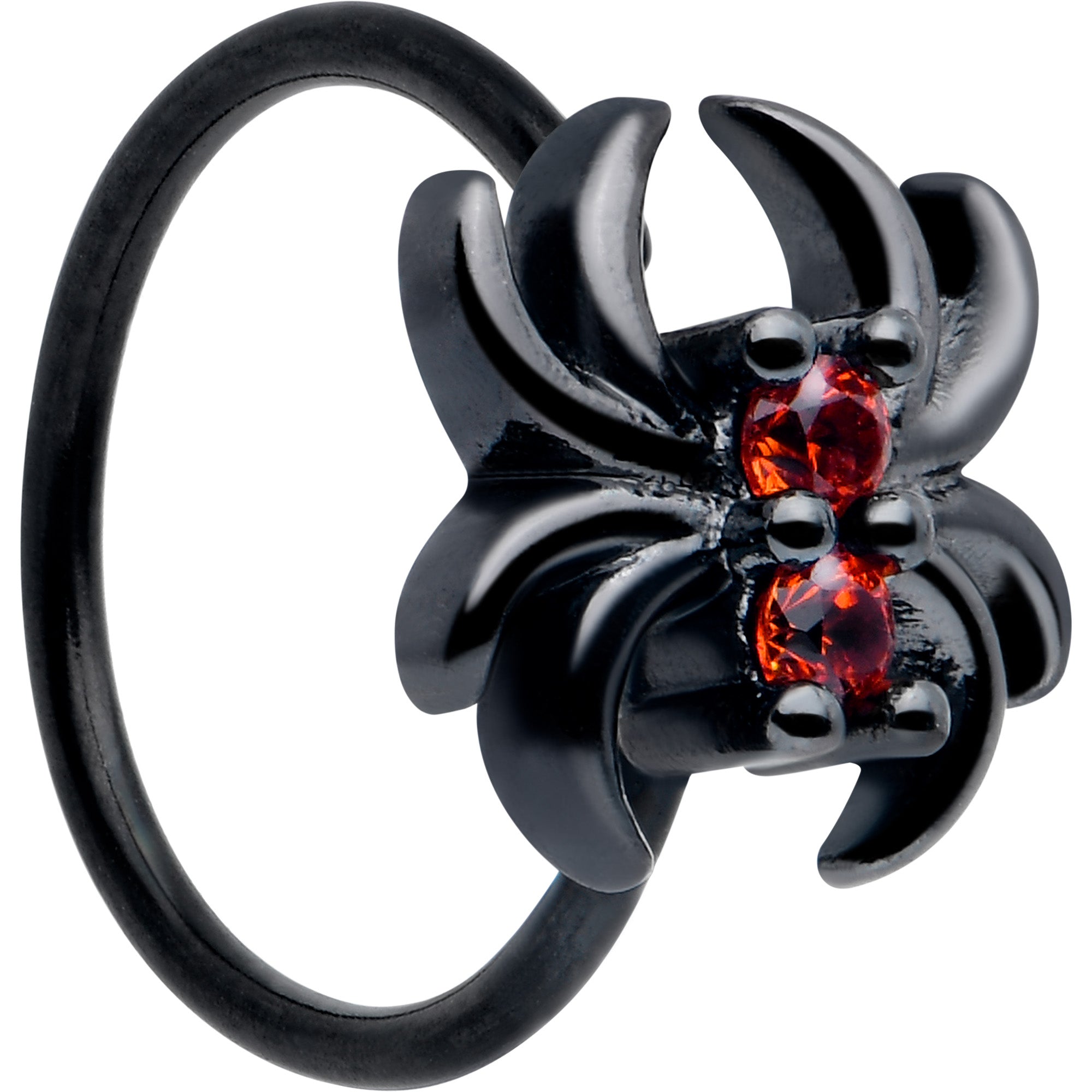 BodyCandy 20G 5/16 Red CZ Gem Black Sleek Spider Nose Hoop — main product shot