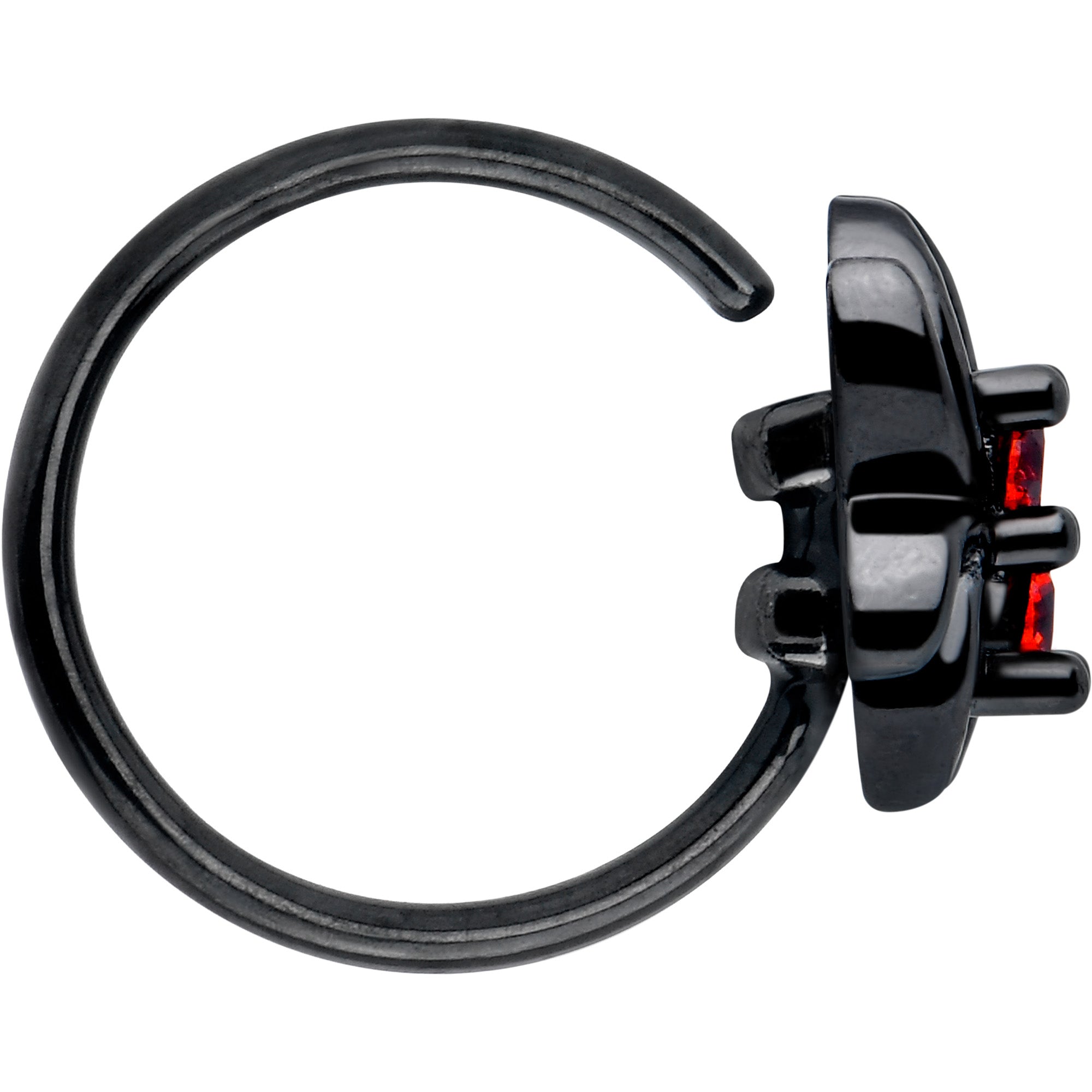 BodyCandy 20G 5/16 Red CZ Gem Black Sleek Spider Nose Hoop — side view