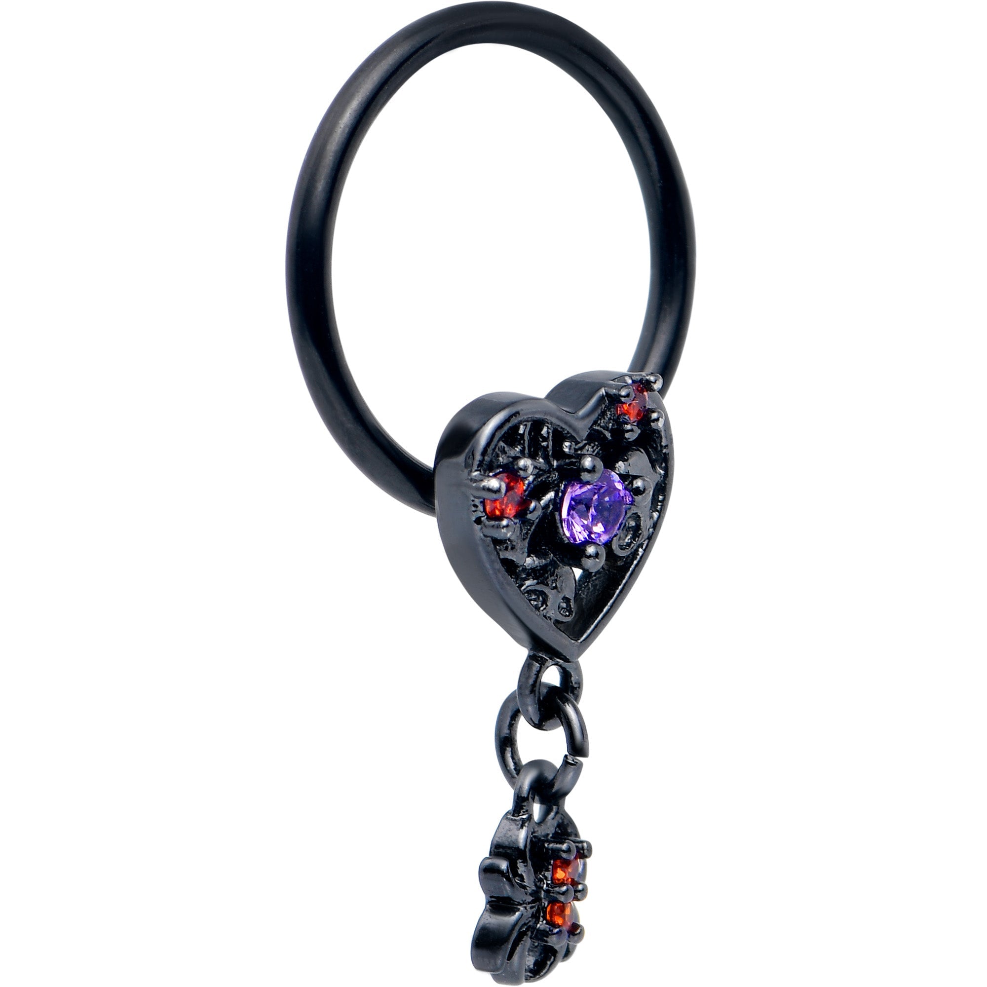 BodyCandy 16G 3/8 Red CZ Gem Black Heart Spider Skull Dangle BCR Captive Ring — lifestyle context
