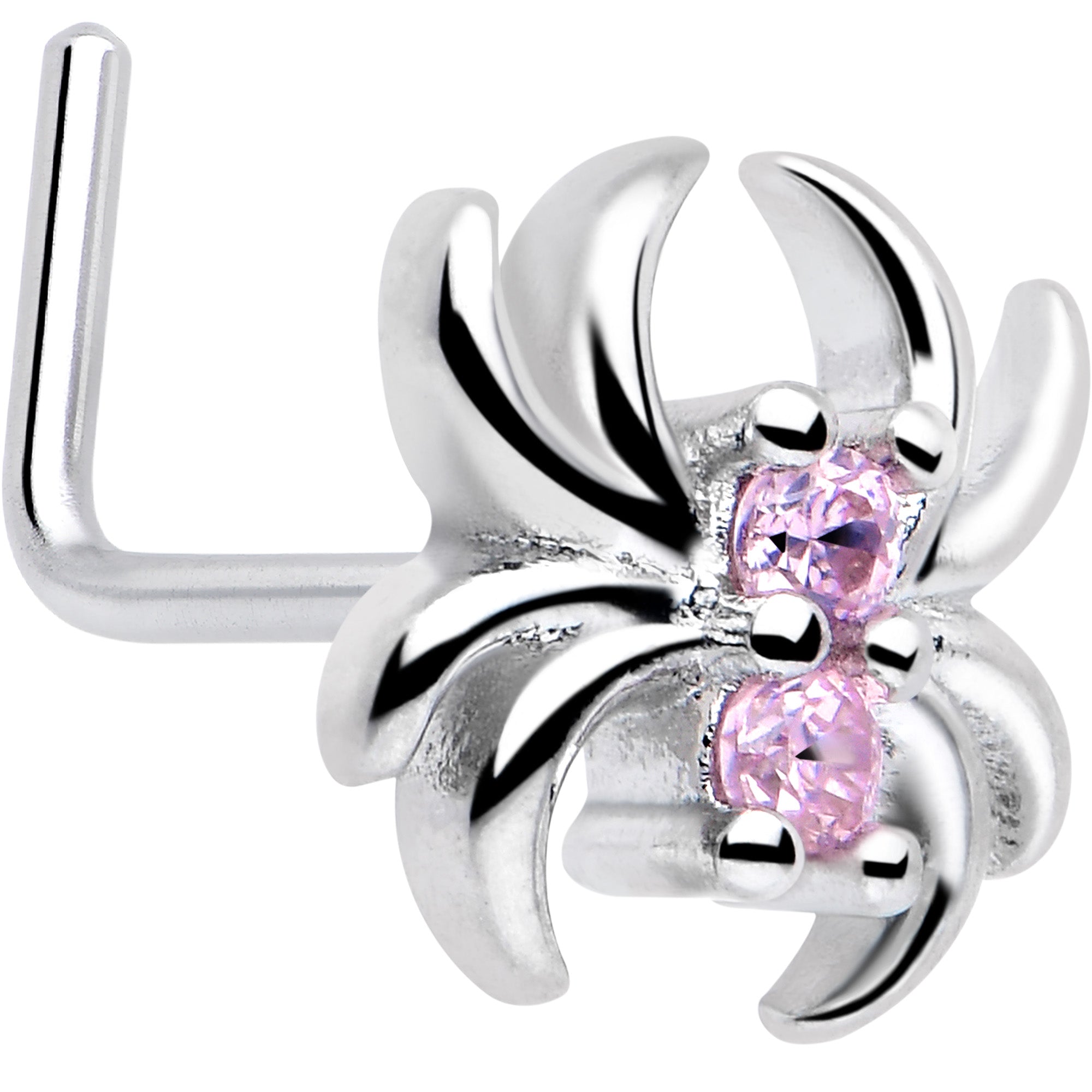 BodyCandy 20G 7mm Pink CZ Gem Sleek Spider L Shape Nose Ring — main product shot