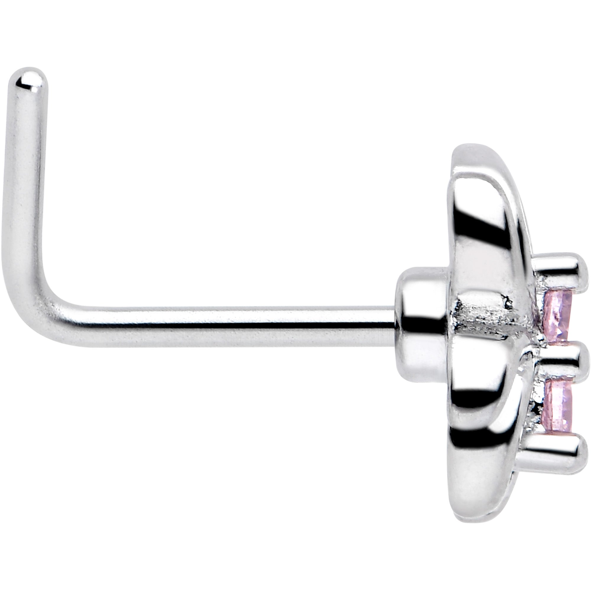 BodyCandy 20G 7mm Pink CZ Gem Sleek Spider L Shape Nose Ring — side view