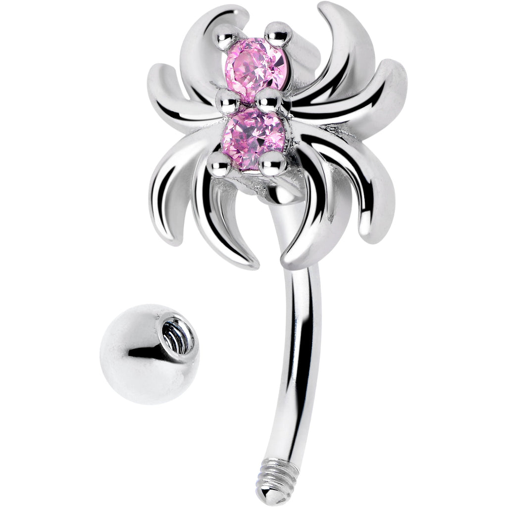 BodyCandy 16G 5/16 Pink CZ Gem Sleek Spider Curved Eyebrow Ring — detail close-up