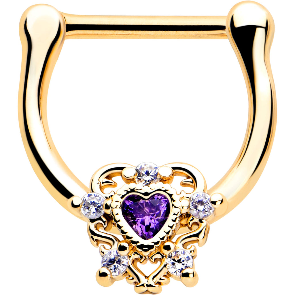 BodyCandy 16G 5/16 Purple CZ Gem Gold Tone Heart of Love Cartilage Clicker — main product shot