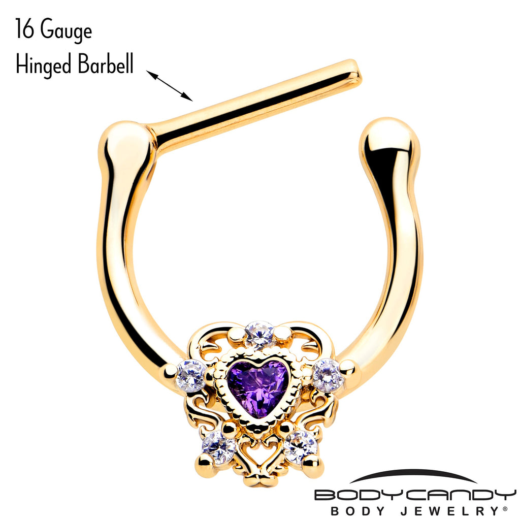 BodyCandy 16G 5/16 Purple CZ Gem Gold Tone Heart of Love Cartilage Clicker — lifestyle context
