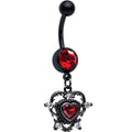 BodyCandy Red CZ Gem Black Double Heart Dangle Belly Ring — main product shot