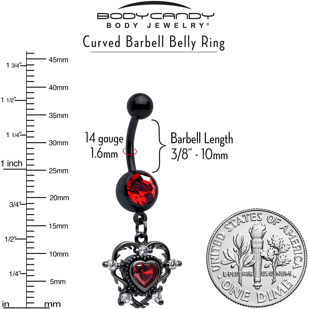 BodyCandy Red CZ Gem Black Double Heart Dangle Belly Ring — lifestyle context