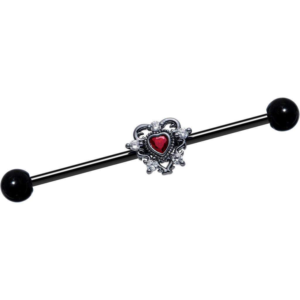 BodyCandy 14G Red CZ Gem Black Double Heart Industrial Barbell 38mm — main product shot
