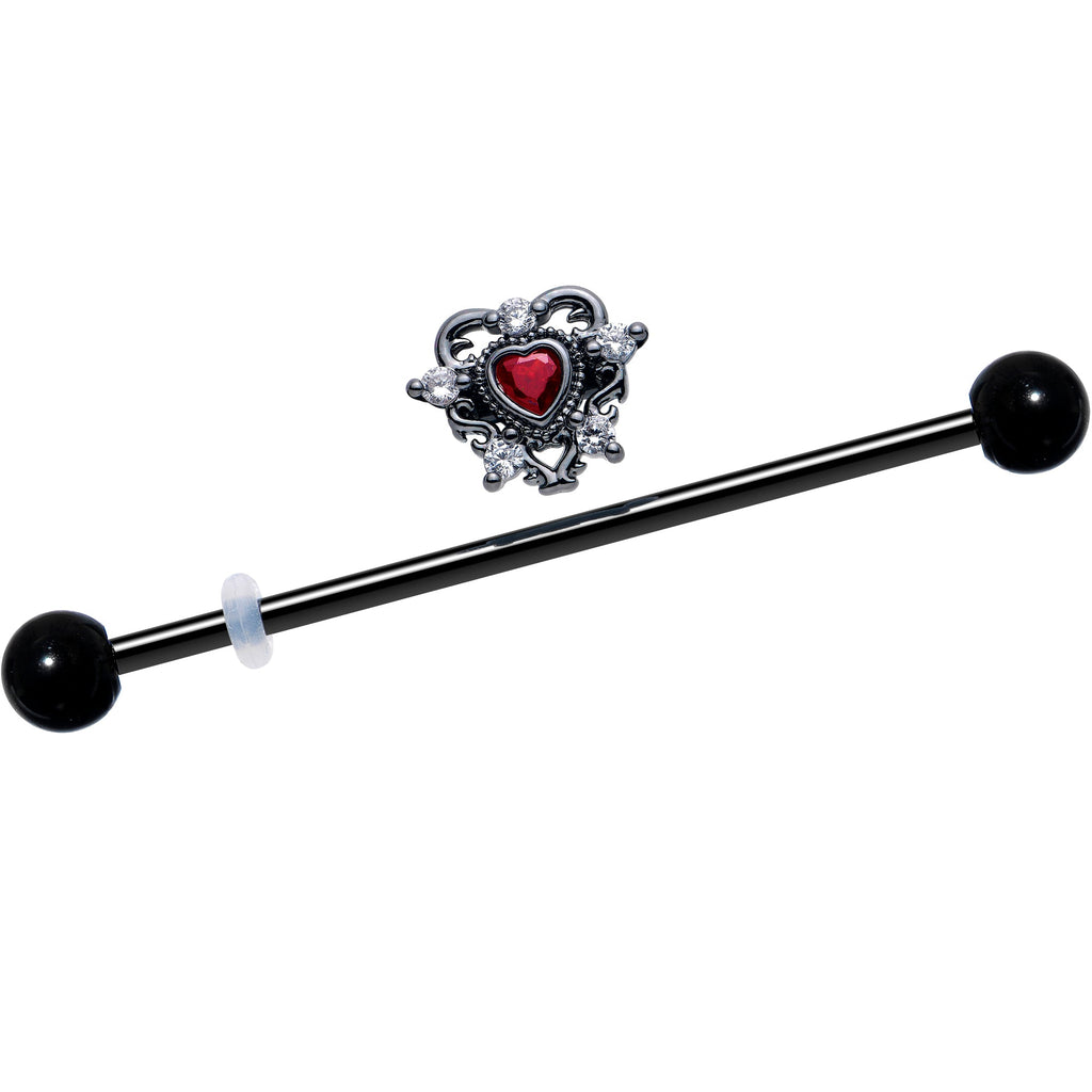 BodyCandy 14G Red CZ Gem Black Double Heart Industrial Barbell 38mm — lifestyle context