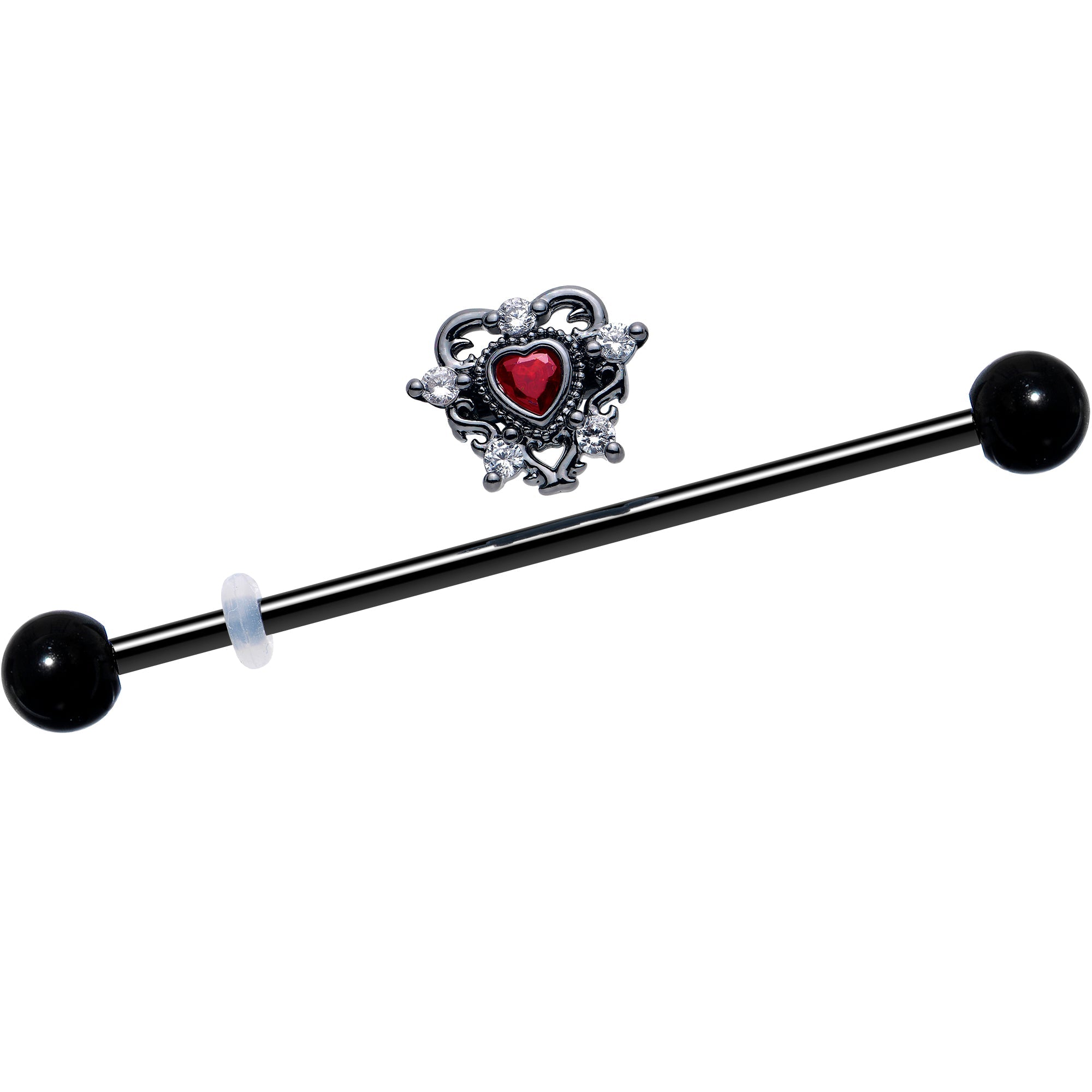 BodyCandy 14G Red CZ Gem Black Double Heart Industrial Barbell 38mm — lifestyle context