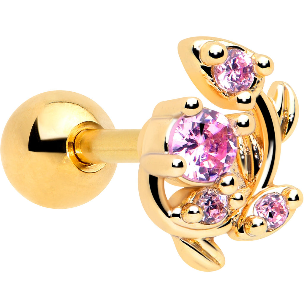BodyCandy 16G 1/4 Pink Gem Gold Tone Twining Vine Cartilage Tragus Earring — main product shot