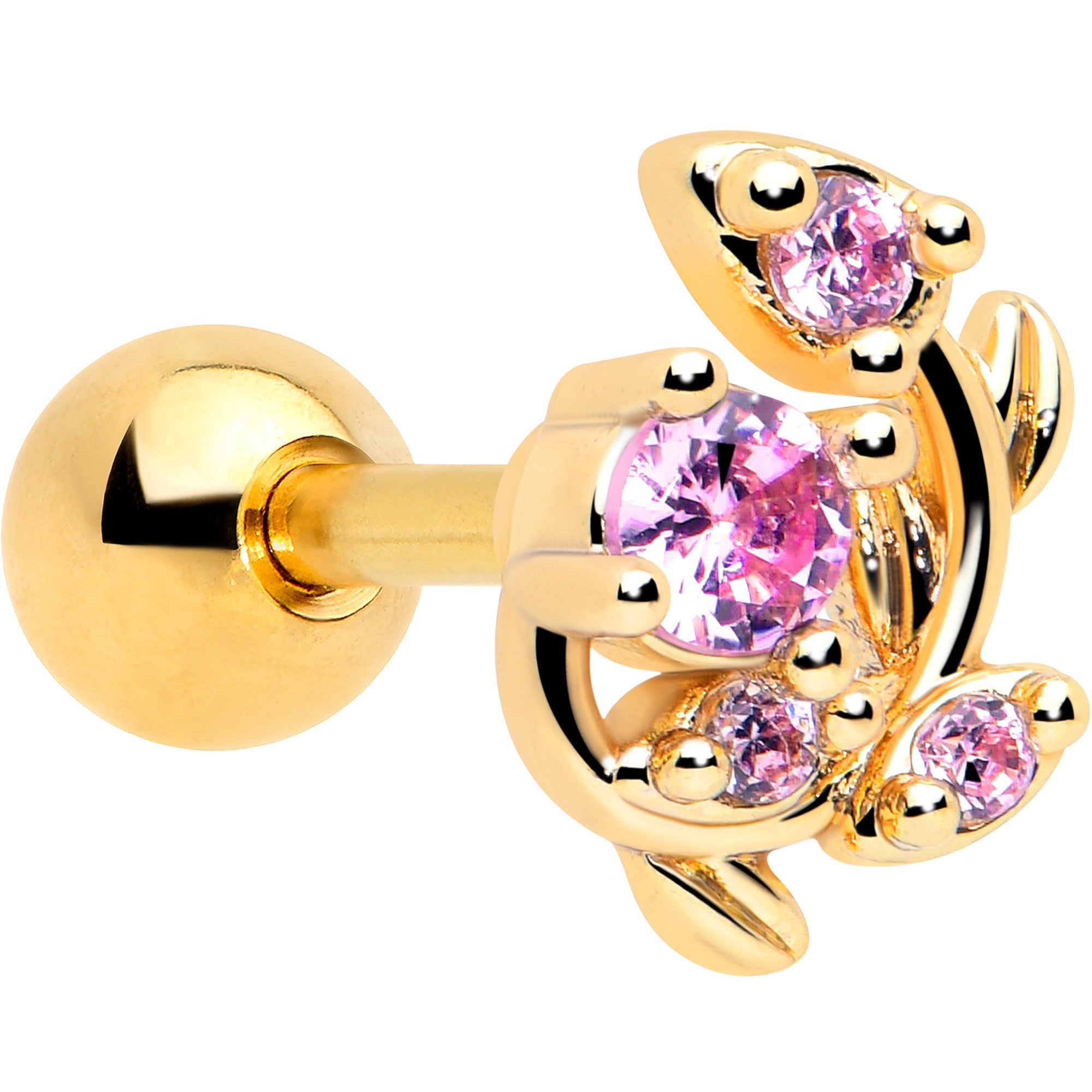 BodyCandy 16G 1/4 Pink Gem Gold Tone Twining Vine Cartilage Tragus Earring — main product shot