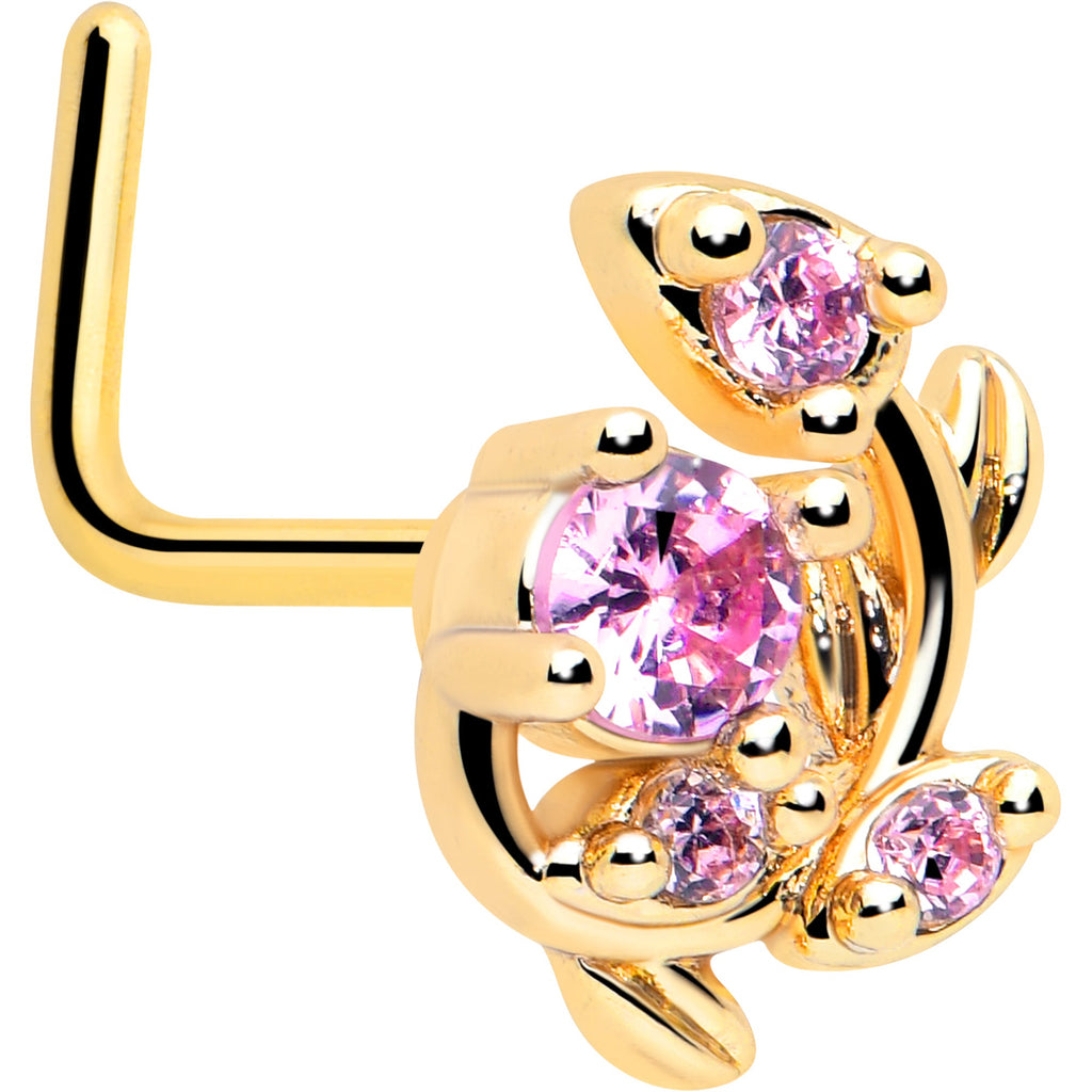 BodyCandy 20G 7mm Pink Gem Gold Tone Twining Vine L Shape Nose Ring — main product shot