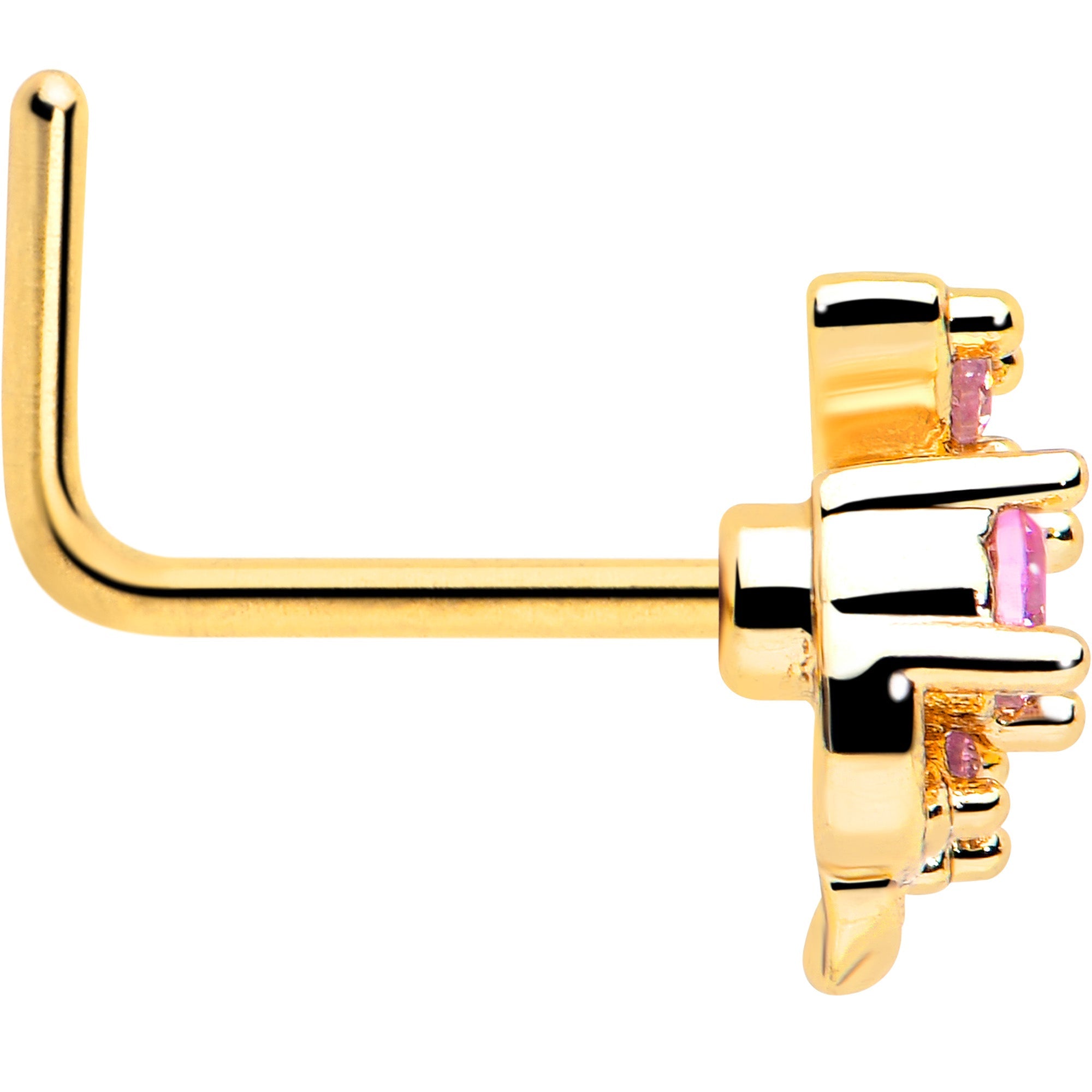 BodyCandy 20G 7mm Pink Gem Gold Tone Twining Vine L Shape Nose Ring — side view