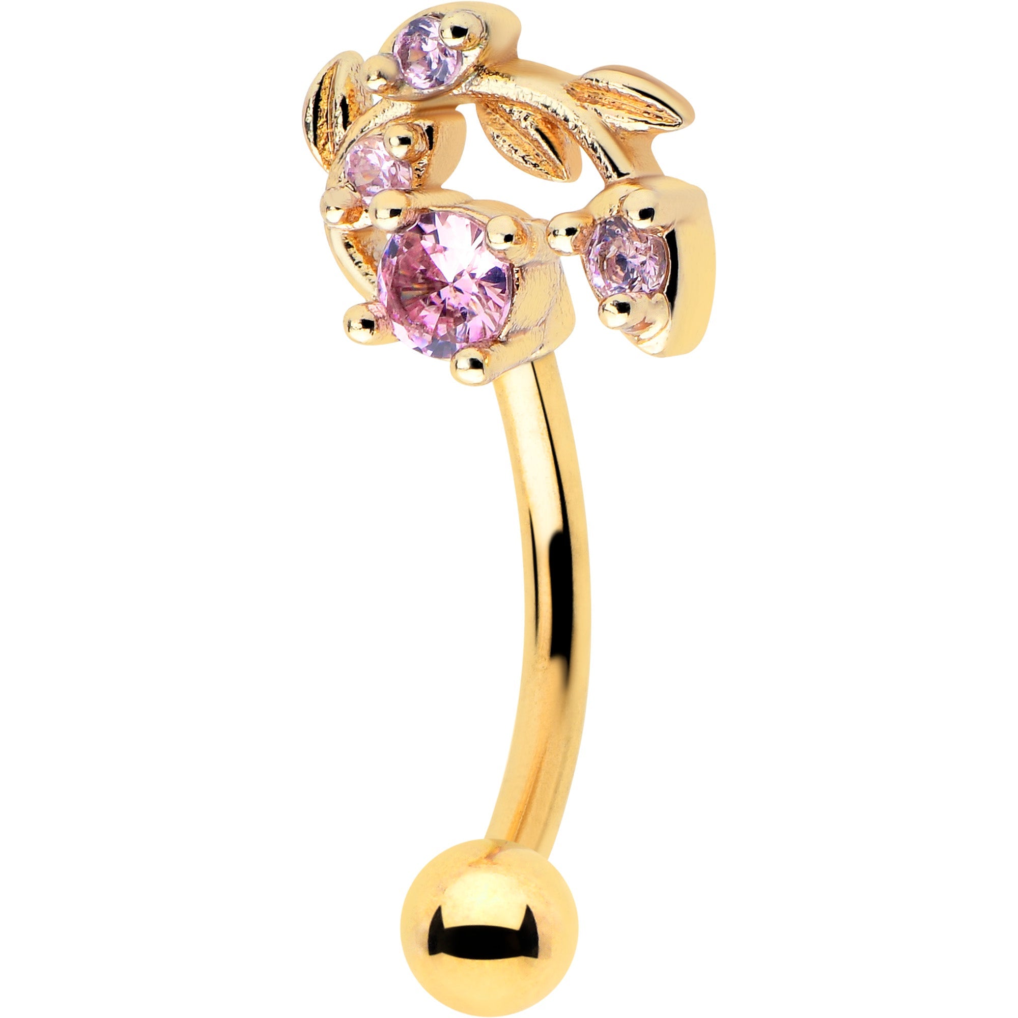 BodyCandy 16G 5/16 Pink Gem Gold Tone Twining Vine Curved Eyebrow Ring — main product shot