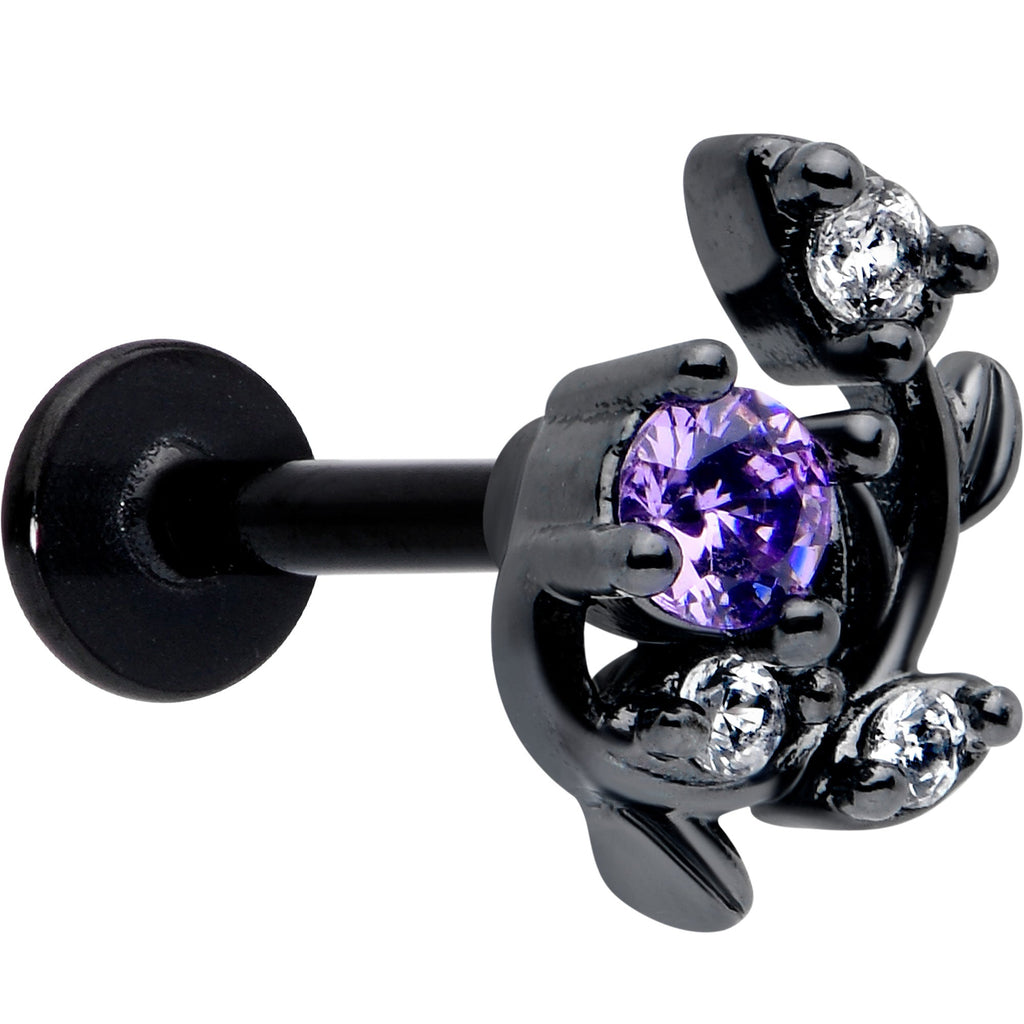 BodyCandy 16G 5/16 Purple Clear Gem Black Twining Vine Labret Monroe Tragus — main product shot