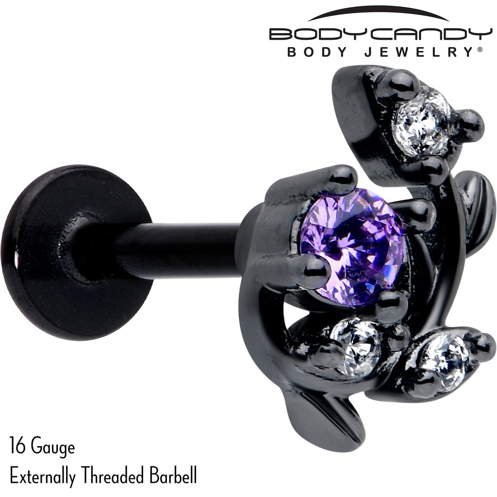 BodyCandy 16G 5/16 Purple Clear Gem Black Twining Vine Labret Monroe Tragus — detail close-up