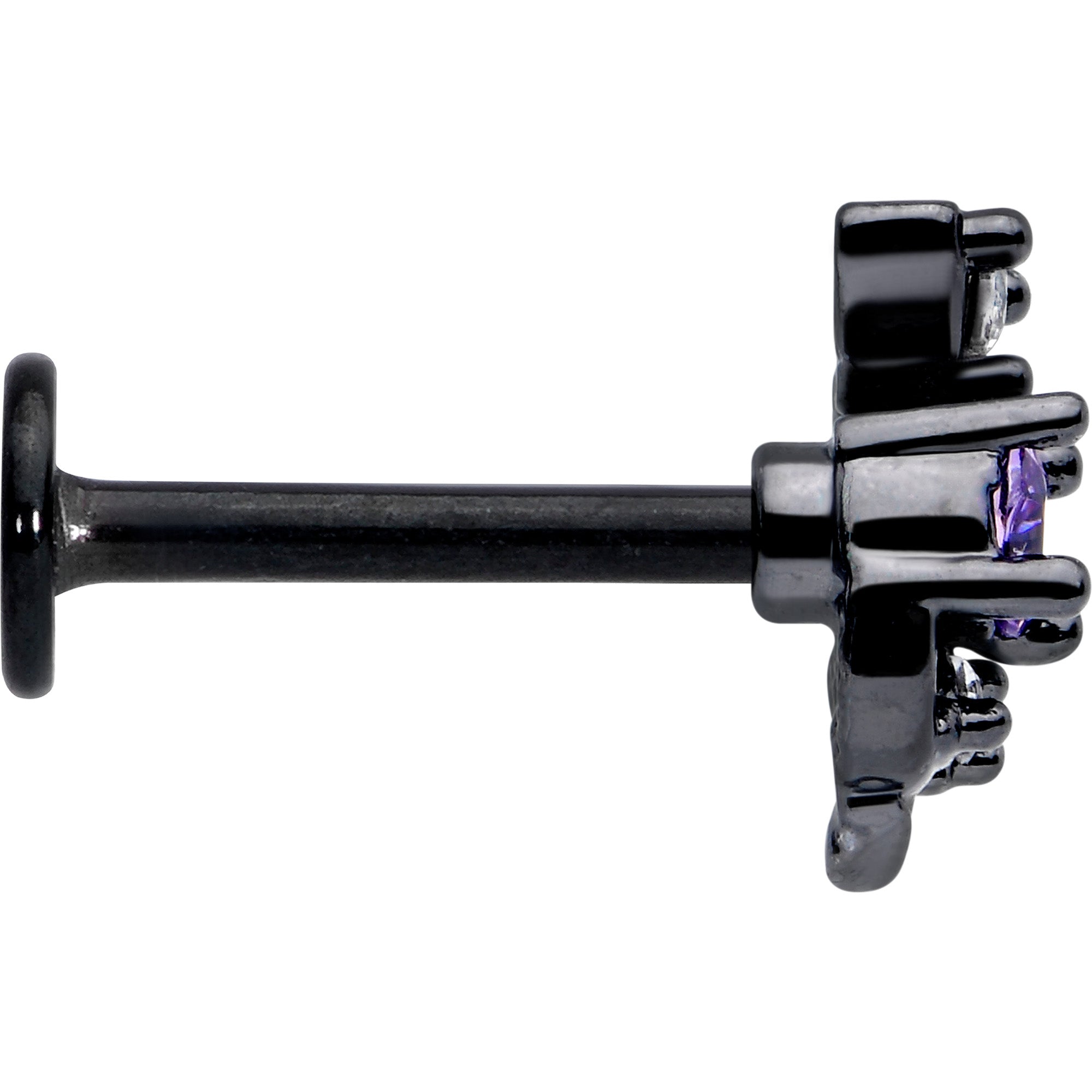 BodyCandy 16G 5/16 Purple Clear Gem Black Twining Vine Labret Monroe Tragus — side view