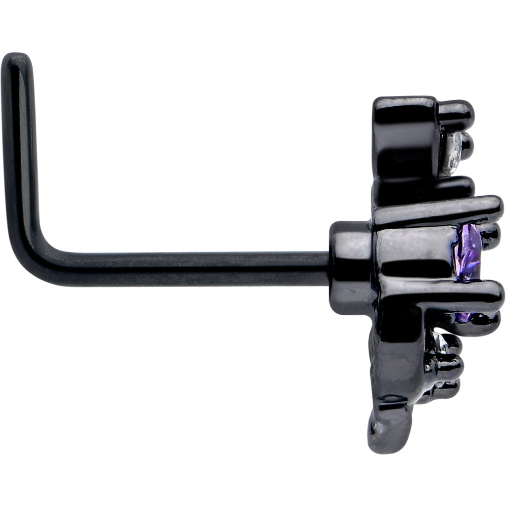 BodyCandy 20G 7mm Purple Clear Gem Black Twining Vine L Shape Nose Ring — side view