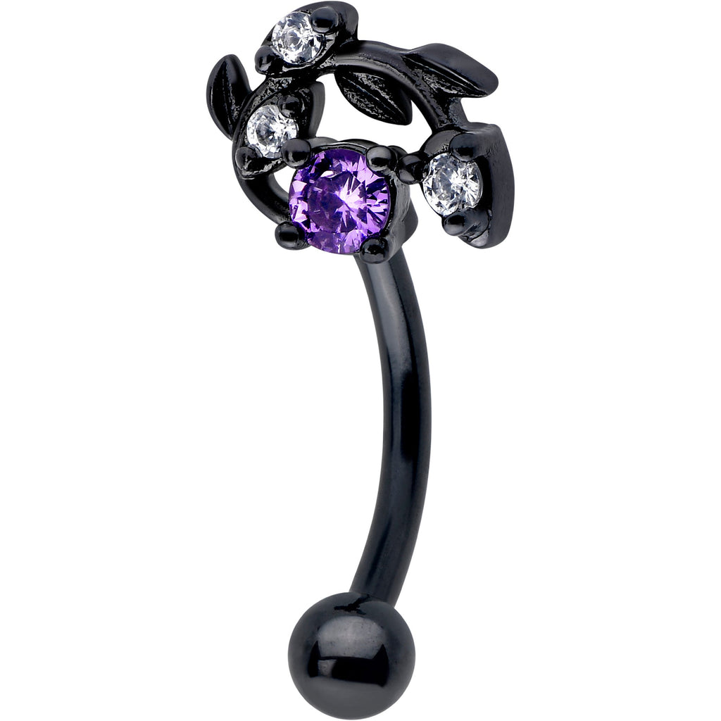 BodyCandy 16G 5/16 Purple Gem Black Twining Vine Curved Eyebrow Ring — main product shot