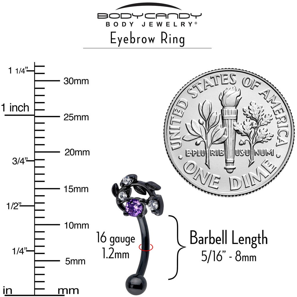 BodyCandy 16G 5/16 Purple Gem Black Twining Vine Curved Eyebrow Ring — side view