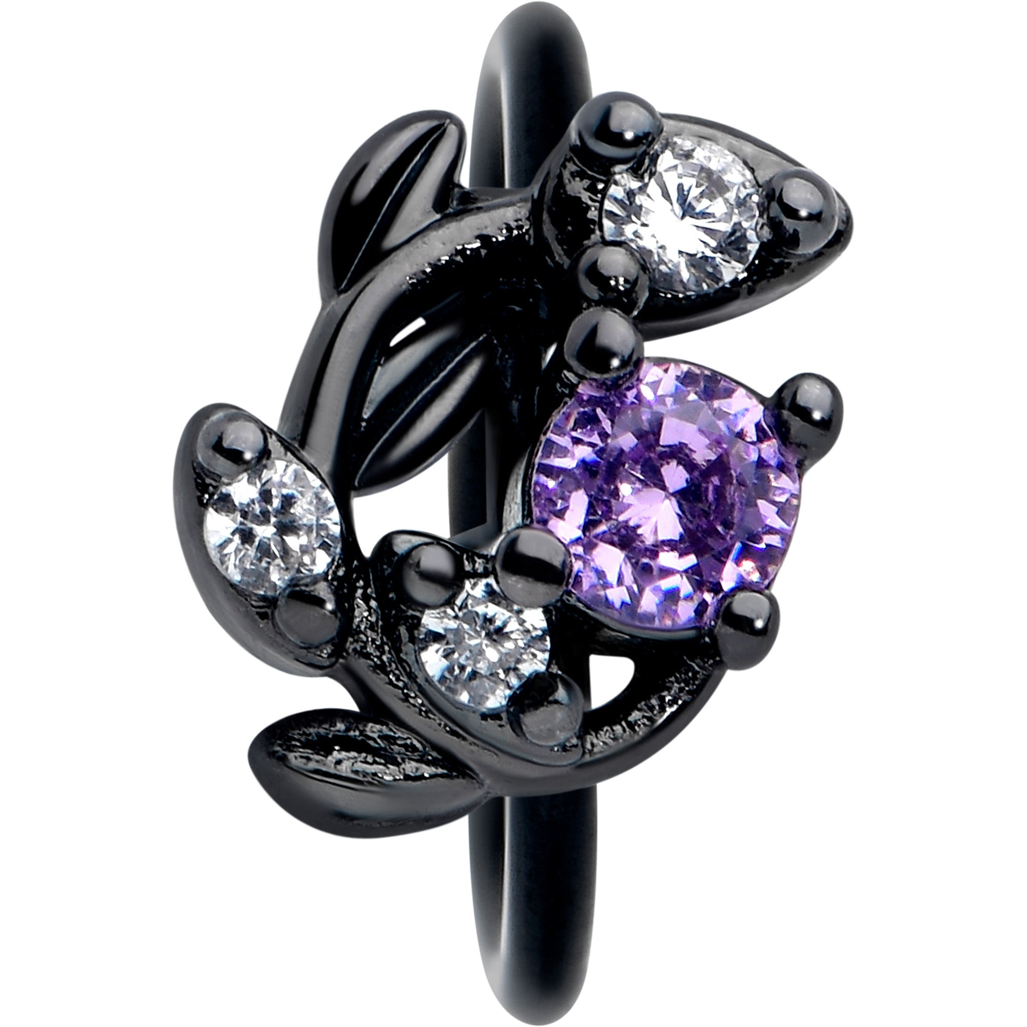 BodyCandy 20G 5/16 Purple Gem Black Twining Vine Nose Hoop — lifestyle context