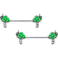BodyCandy 14G 9/16 Aurora Gem Fanciful Green Mushroom Barbell Nipple Ring Set — main product shot