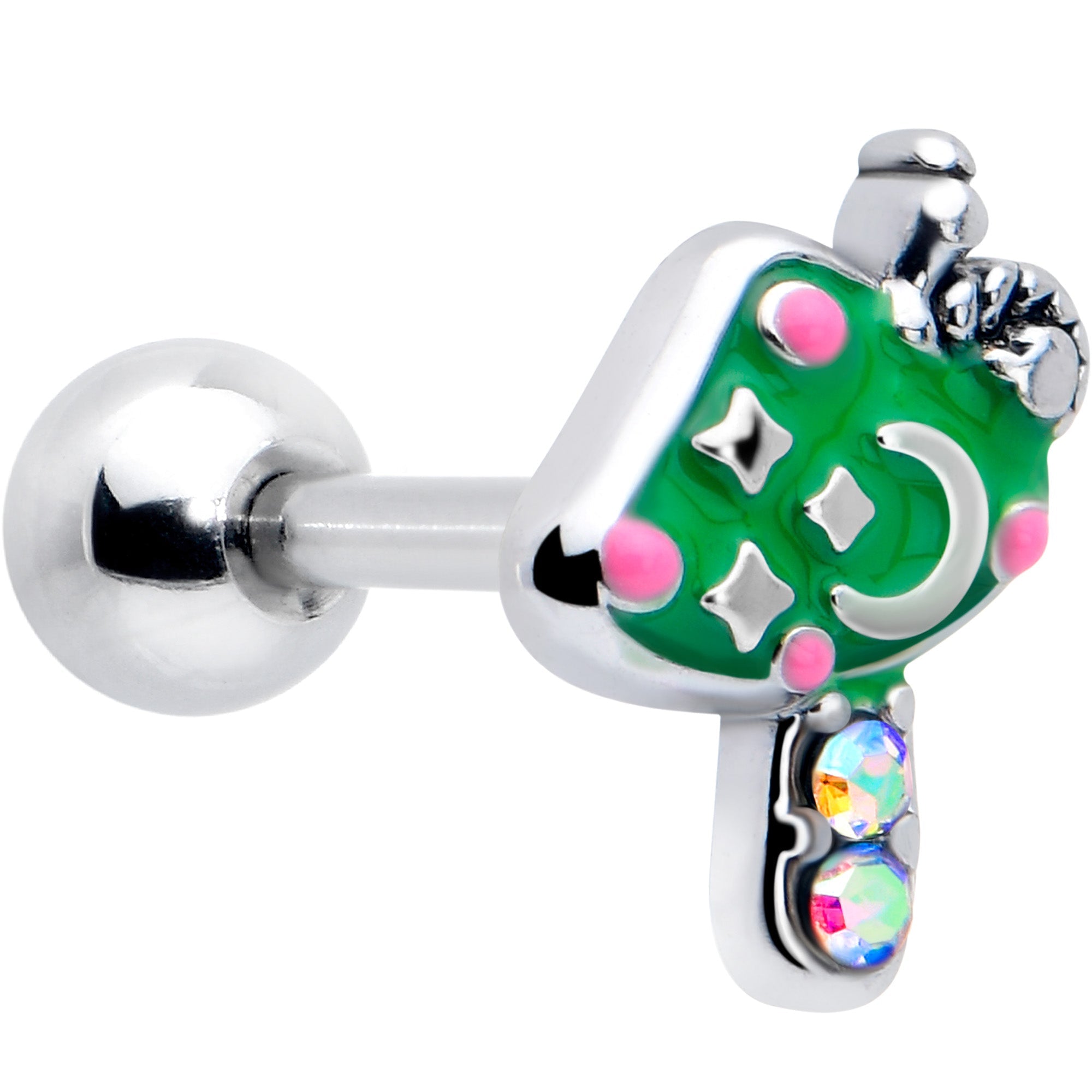 BodyCandy 16G 1/4 Aurora Gem Fanciful Green Mushroom Cartilage Tragus Earring — main product shot