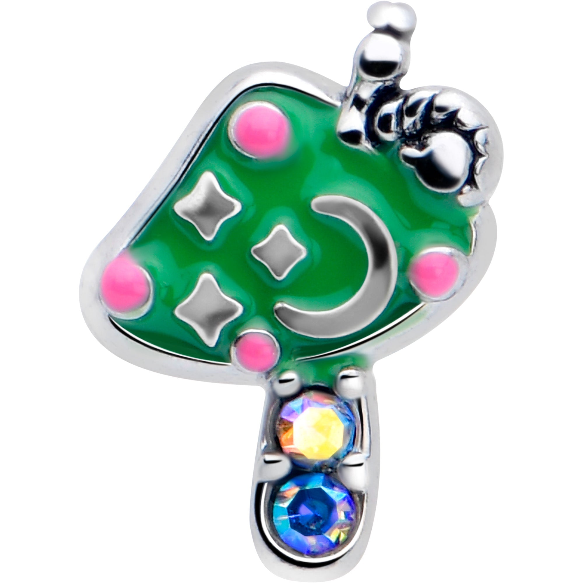 BodyCandy 16G 1/4 Aurora Gem Fanciful Green Mushroom Cartilage Tragus Earring — lifestyle context
