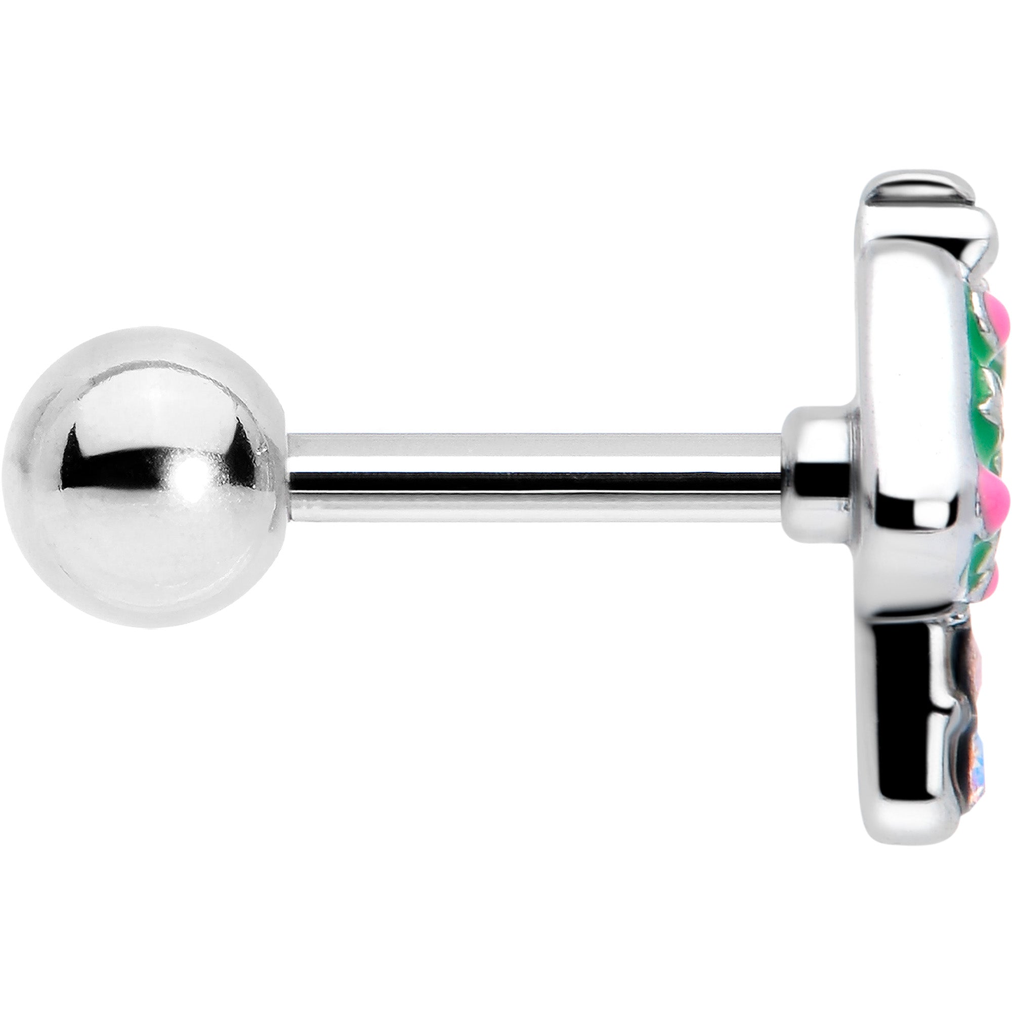 BodyCandy 16G 1/4 Aurora Gem Fanciful Green Mushroom Cartilage Tragus Earring — side view