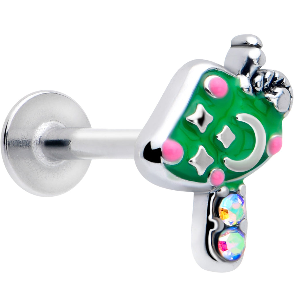 BodyCandy 16G 5/16 Aurora Gem Fanciful Green Mushroom Labret Monroe Tragus — main product shot