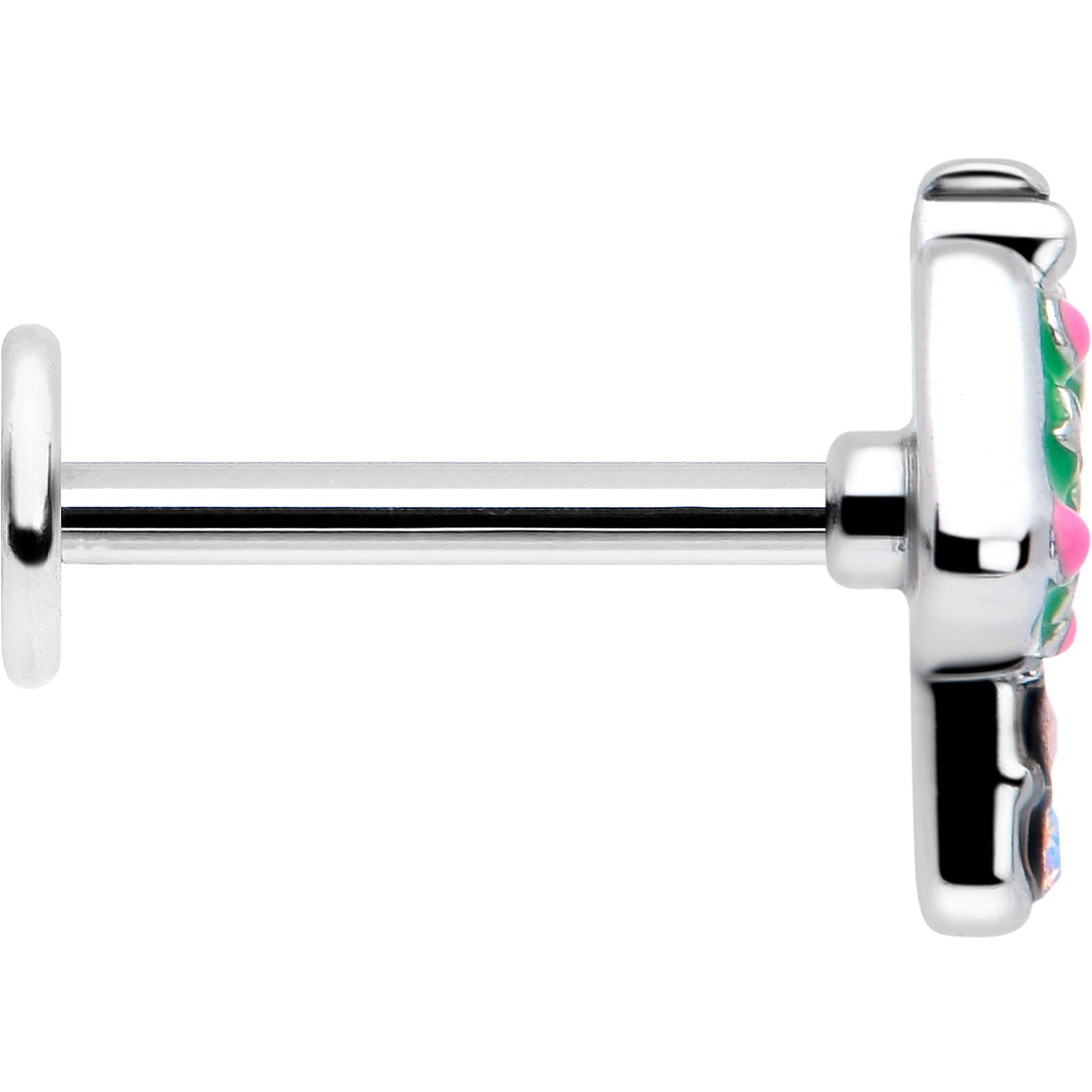 BodyCandy 16G 5/16 Aurora Gem Fanciful Green Mushroom Labret Monroe Tragus — side view