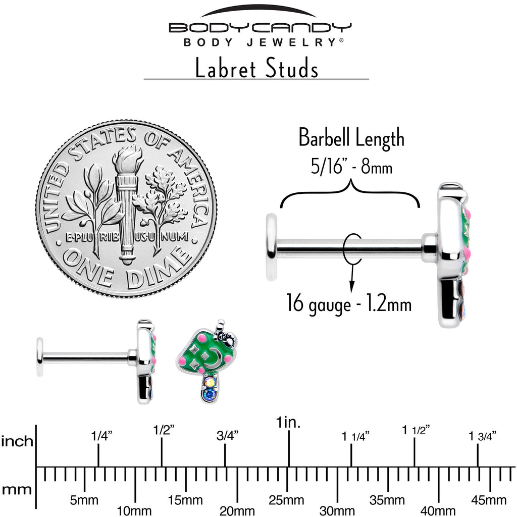 BodyCandy 16G 5/16 Aurora Gem Fanciful Green Mushroom Labret Monroe Tragus — back view