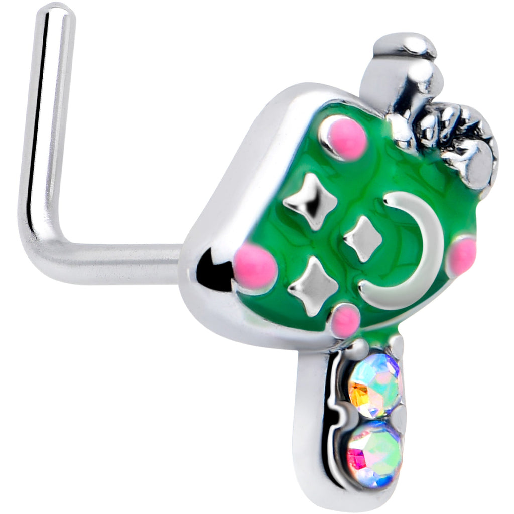 BodyCandy 20G 7mm Aurora Gem Fanciful Green Mushroom L Shape Nose Ring — main product shot