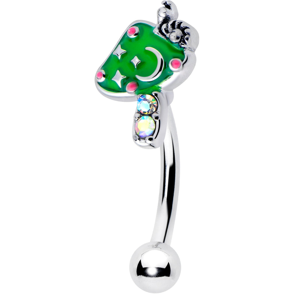 BodyCandy 16G 5/16 Aurora Gem Fanciful Green Mushroom Curved Eyebrow Ring — main product shot