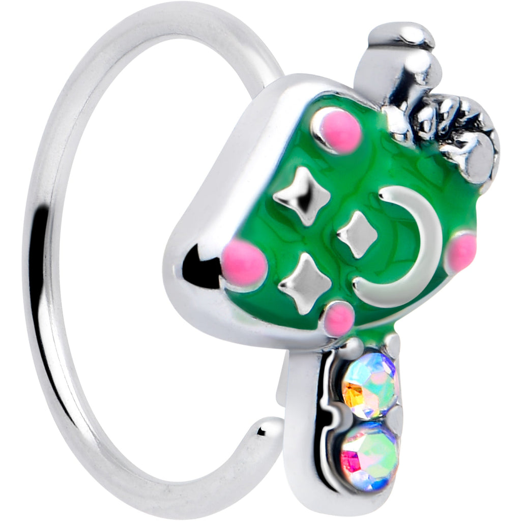 BodyCandy 20G 5/16 Aurora Gem Fanciful Green Mushroom Nose Hoop — main product shot