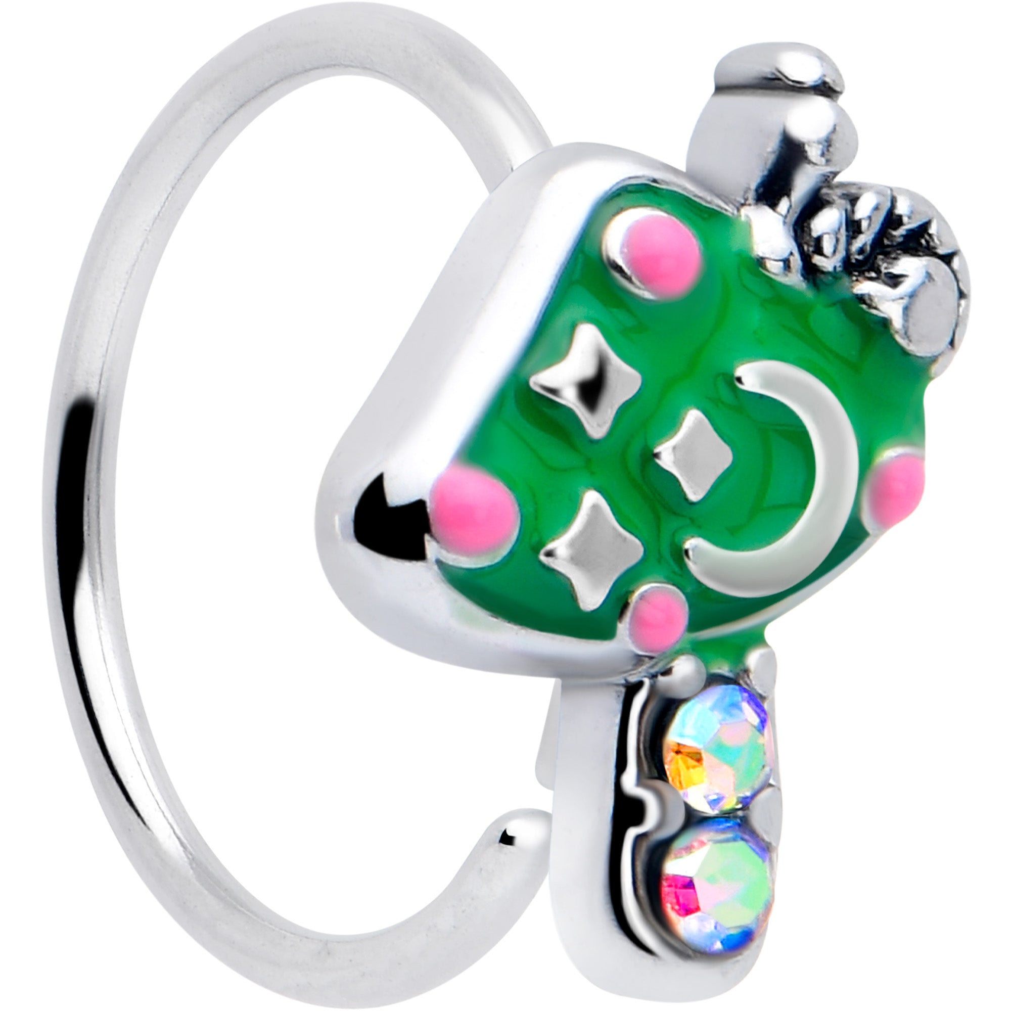 BodyCandy 20G 5/16 Aurora Gem Fanciful Green Mushroom Nose Hoop — main product shot