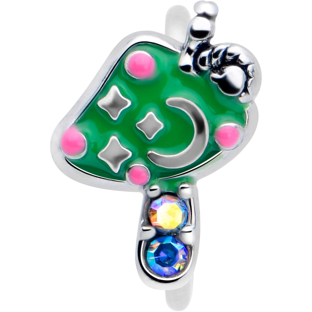 BodyCandy 20G 5/16 Aurora Gem Fanciful Green Mushroom Nose Hoop — lifestyle context