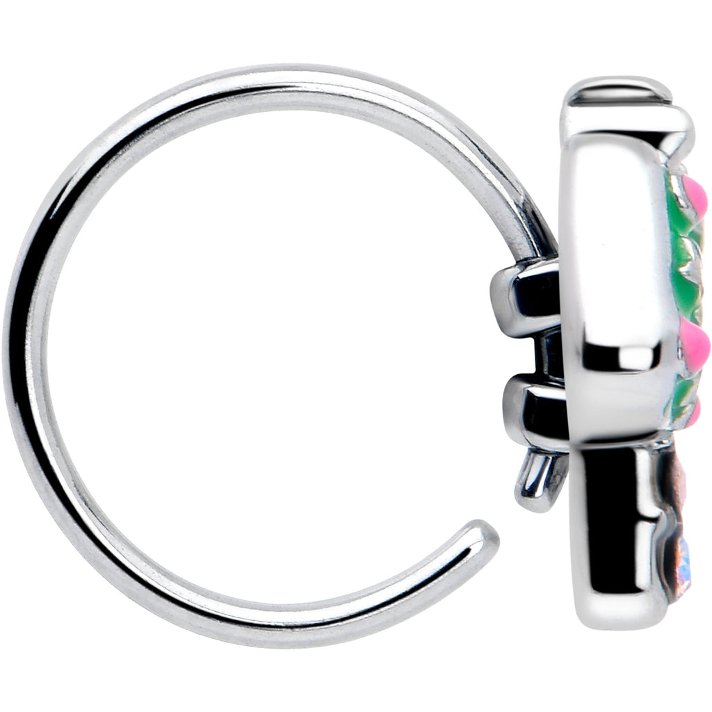 BodyCandy 20G 5/16 Aurora Gem Fanciful Green Mushroom Nose Hoop — side view