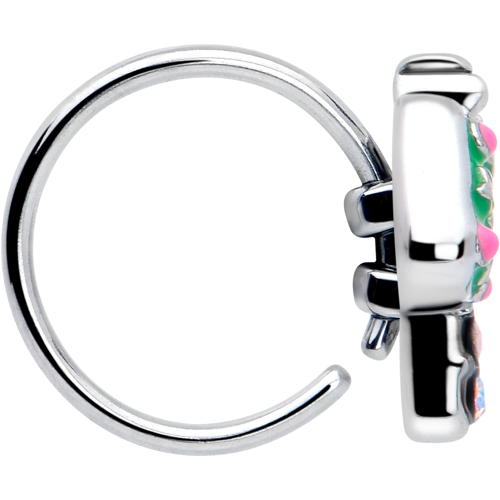 BodyCandy 20G 5/16 Aurora Gem Fanciful Green Mushroom Nose Hoop — side view