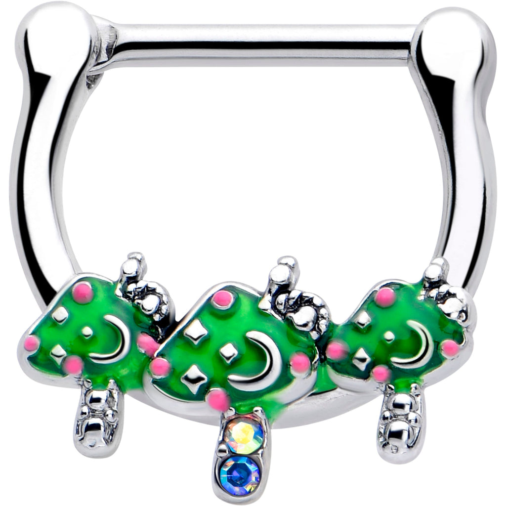 BodyCandy 16G 5/16 Aurora Gem Fanciful Green Mushroom Trio Cartilage Clicker — main product shot