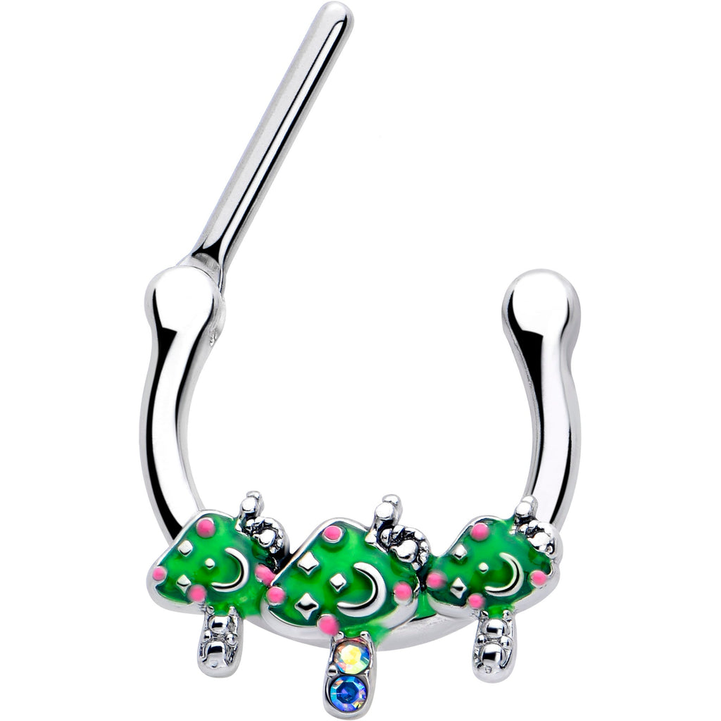 BodyCandy 16G 5/16 Aurora Gem Fanciful Green Mushroom Trio Cartilage Clicker — detail close-up