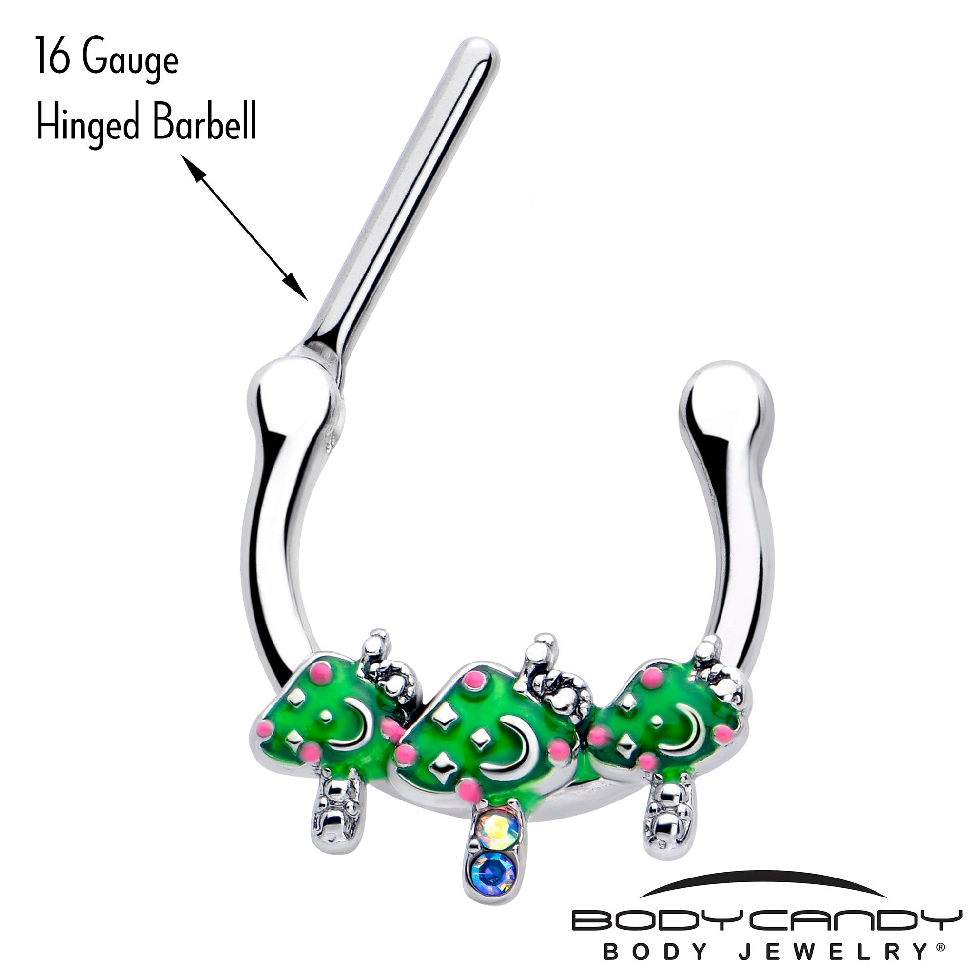BodyCandy 16G 5/16 Aurora Gem Fanciful Green Mushroom Trio Cartilage Clicker — lifestyle context