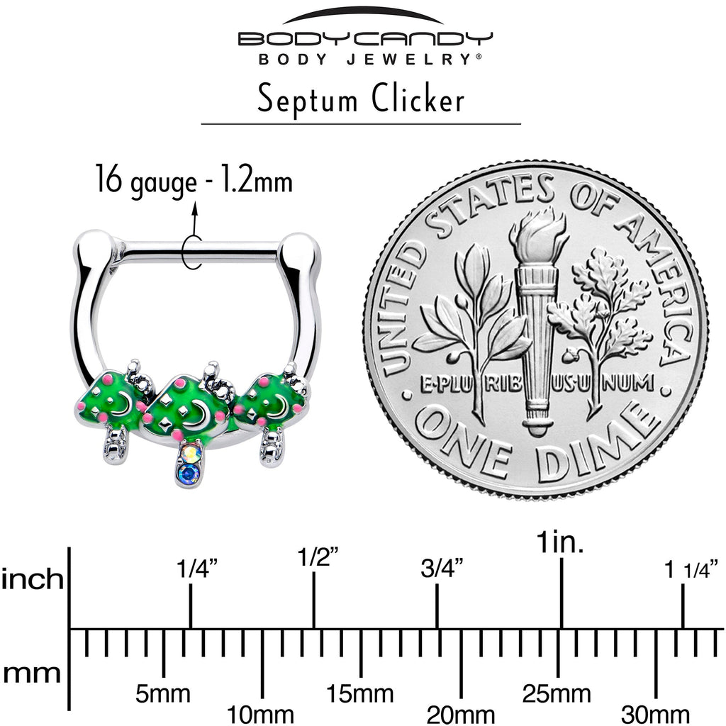 BodyCandy 16G 5/16 Aurora Gem Fanciful Green Mushroom Trio Cartilage Clicker — side view
