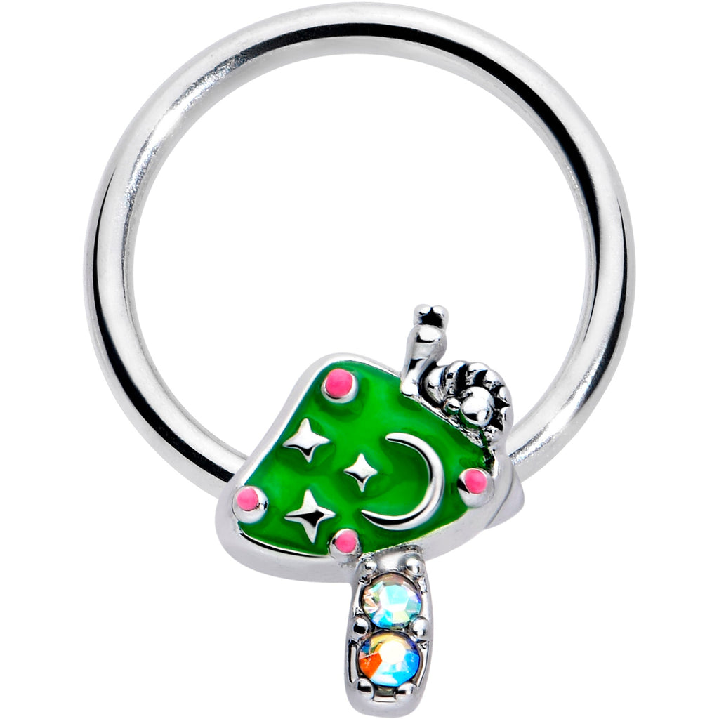 BodyCandy 16G 3/8 Aurora Gem Fanciful Green Mushroom BCR Captive Ring — main product shot