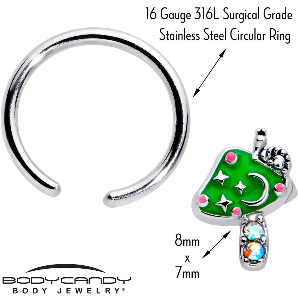 BodyCandy 16G 3/8 Aurora Gem Fanciful Green Mushroom BCR Captive Ring — lifestyle context
