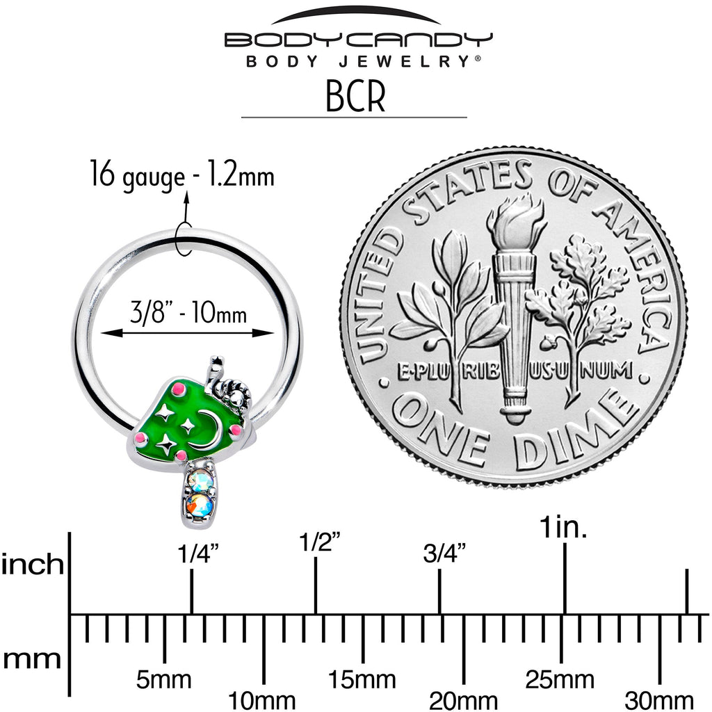 BodyCandy 16G 3/8 Aurora Gem Fanciful Green Mushroom BCR Captive Ring — side view